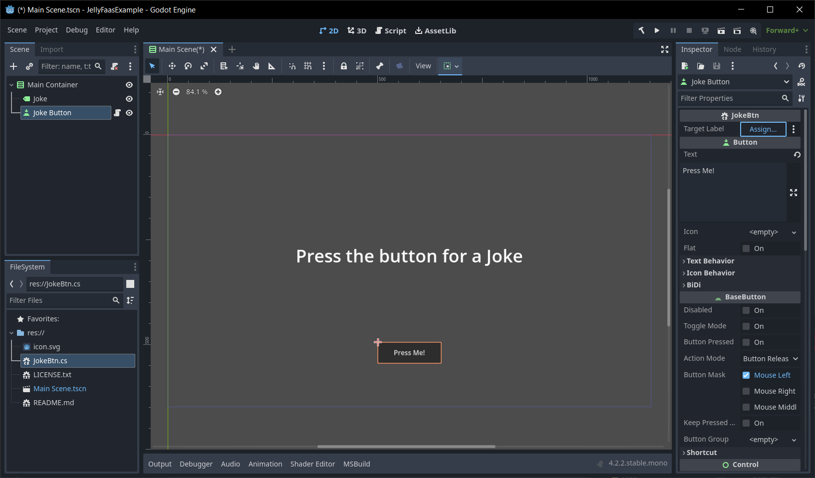 The application before pressing the button